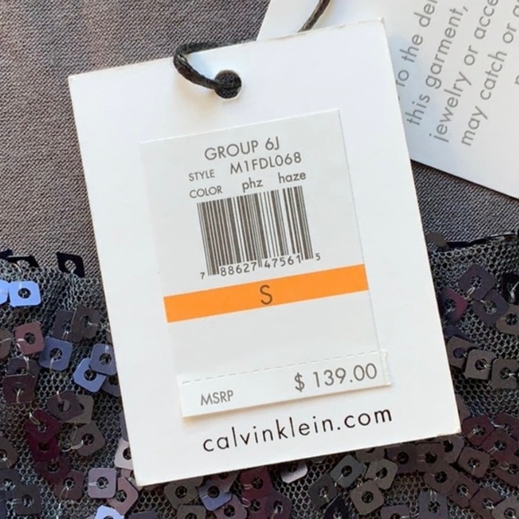 🍓Calvin Klein Mini Sequined Blue T-shirt lined Dress Sleeveless Elastic Waist S - Picture 12 of 13